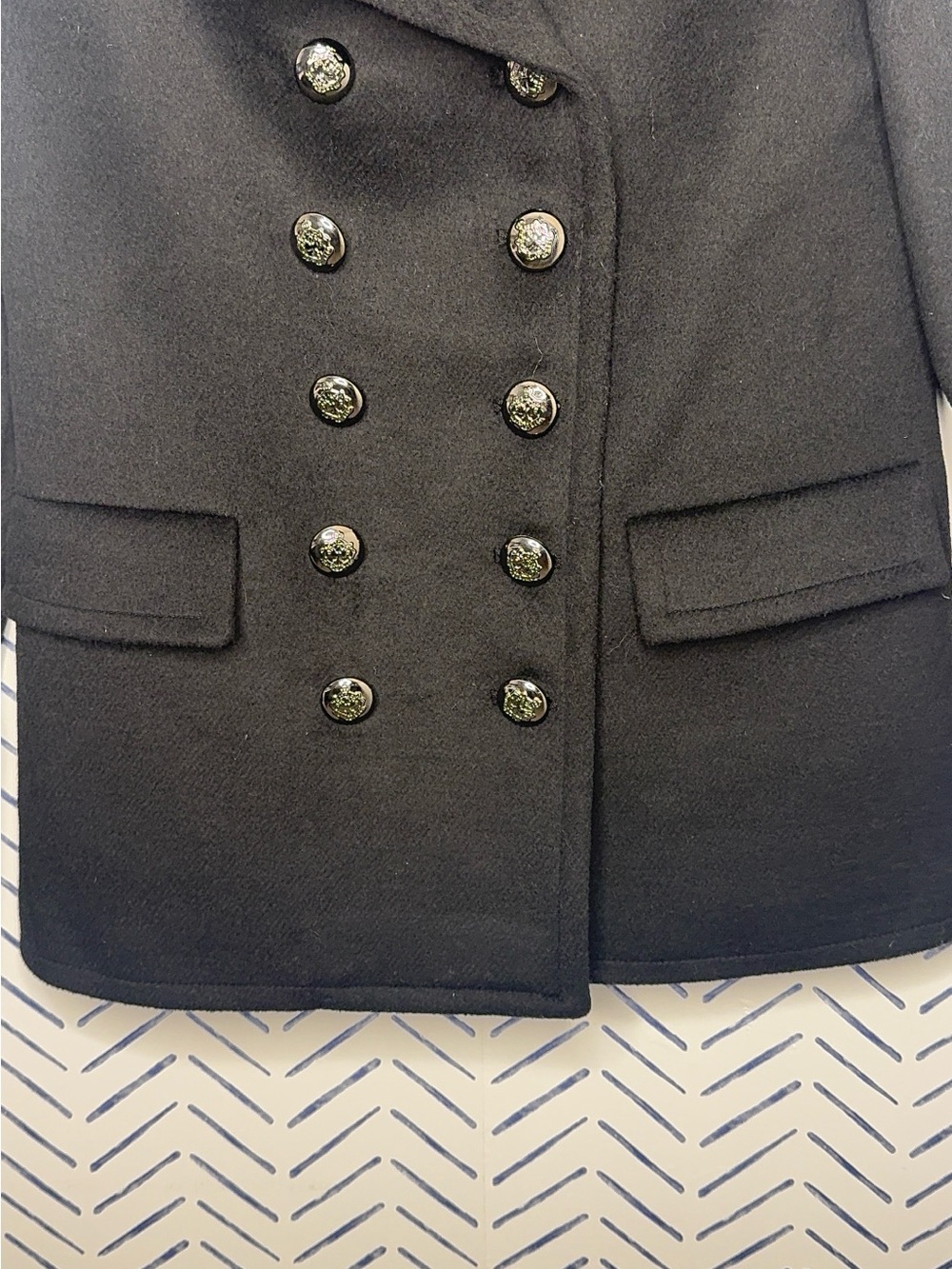 NWOT Forever 21 Black Double Breasted Pea Coat with military buttons - Picture 3 of 8